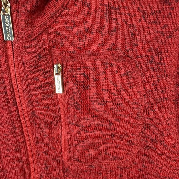 Calvin Klein Knit Sweater Womens Size M Vest Jacket Pockets Red Full Zip Upscale - Picture 3 of 11